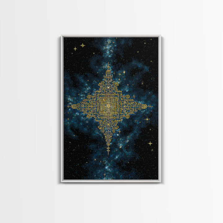 Golden Celestial Geometry Canvas Print, Cosmic Star Map Wall Art, Black And Gold Spiritual Decor, Mystical Gift For Home