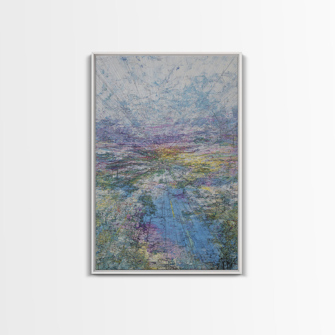 Pastel Horizon Abstract Wall Art, Blue Lavender Landscape, Modern Unique Canvas Print, Dreamy Office Decor Gift For Home