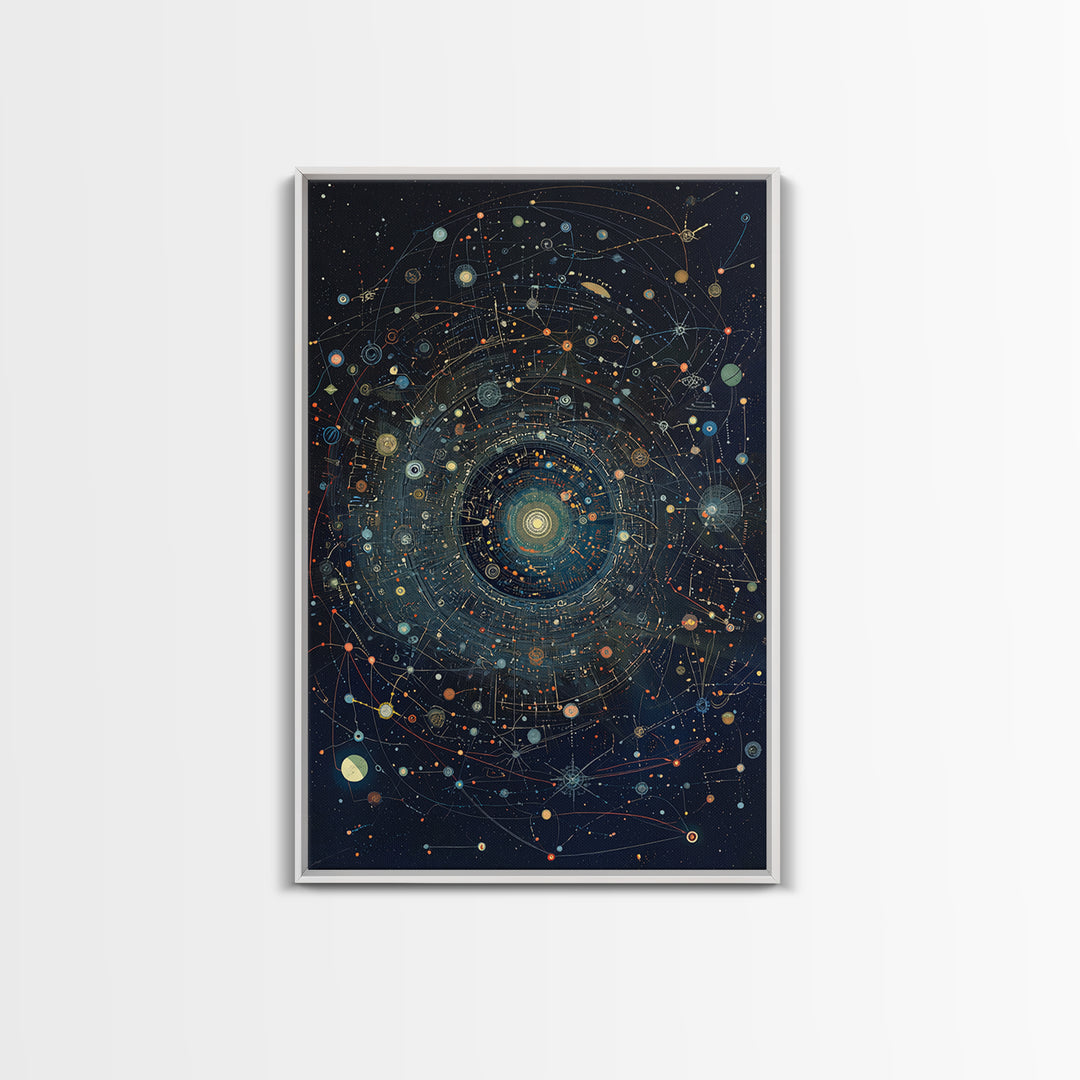 Dark Cosmic Orbit Mandala Canvas Print, Galaxy Map Wall Decor, Abstract Art, Modern Office Decor, Starry Astronomy Poster