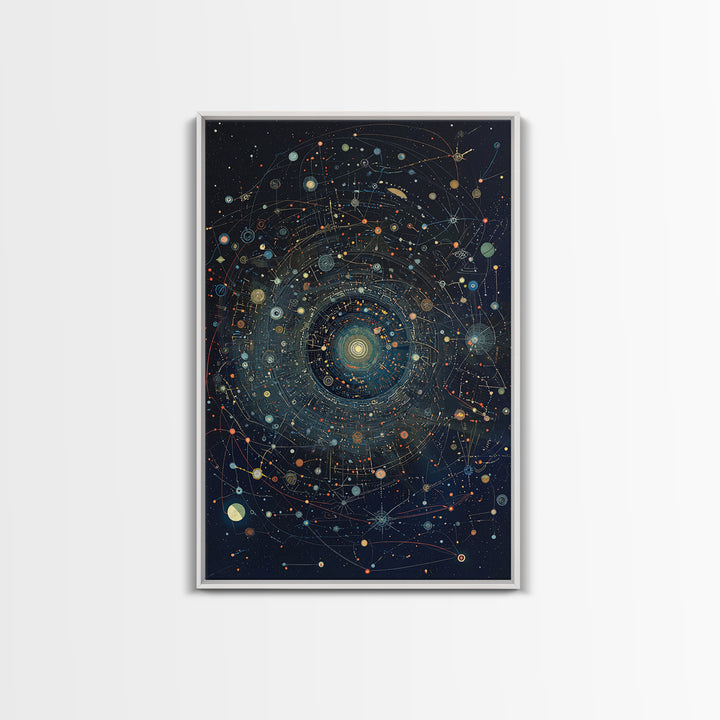 Dark Cosmic Orbit Mandala Canvas Print, Galaxy Map Wall Decor, Abstract Art, Modern Office Decor, Starry Astronomy Poster