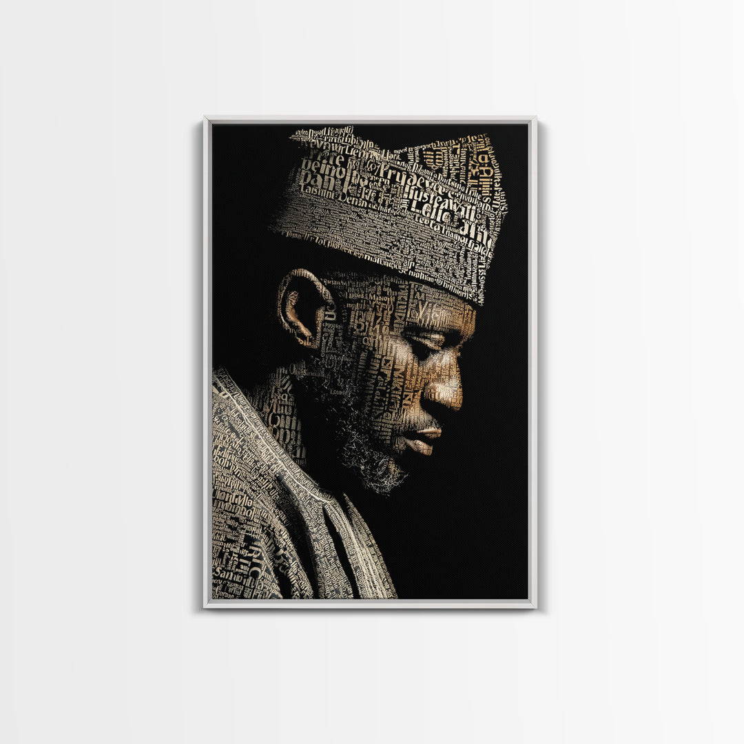 African Man Typography Profile Canvas Print, Black Art Portrait, Afrocentric Artwork, Modern Black Culture Wall Decor Gift
