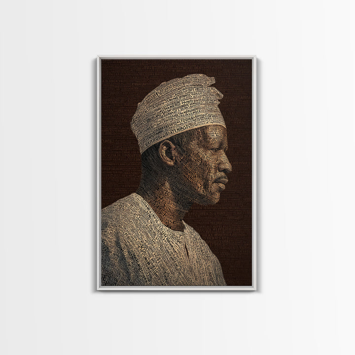 Sepia African Man Profile In Text Canvas Print, Black Man Artful Portrait, African American Art, Cultural Wall Decor Gift