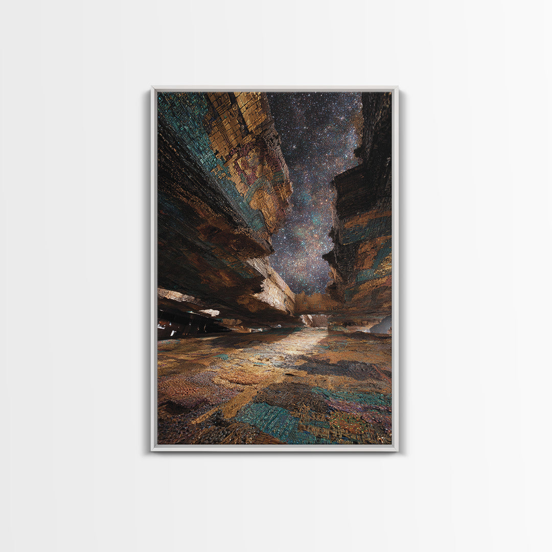 Starry Canyon African Landscape Wall Art, Ethnic Texture Night Sky Print, Earth Tone Boho Decor, Unique Canvas Gift For Home