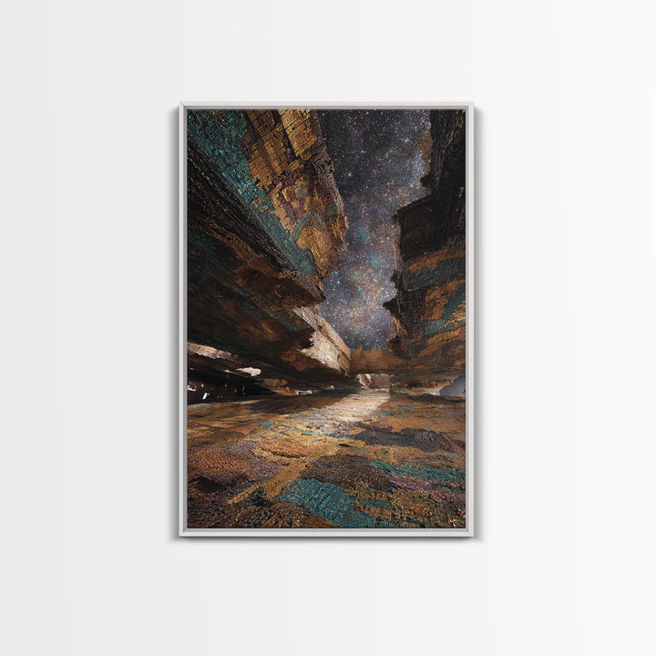 Starry Canyon African Landscape Wall Art, Ethnic Texture Night Sky Print, Earth Tone Boho Decor, Unique Canvas Gift For Home