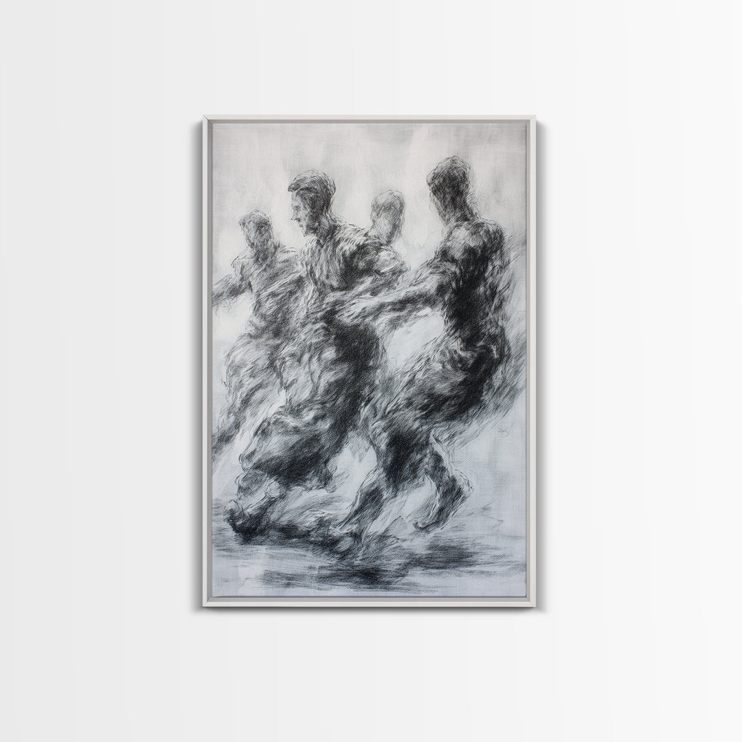 Monochrome African Dancers Wall Art, Charcoal Figure Drawing, Abstract Motion Print, Minimalist Black And White Decor Gift