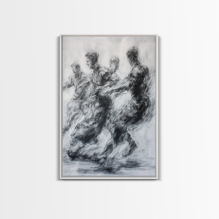 Monochrome African Dancers Wall Art, Charcoal Figure Drawing, Abstract Motion Print, Minimalist Black And White Decor Gift