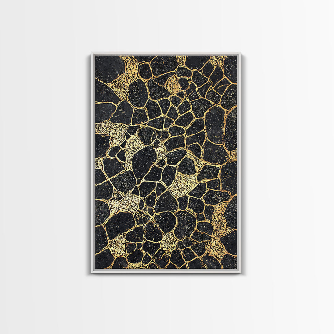 Black Gold Abstract Wall Art, Kintsugi Inspired Pattern Canvas, Luxury Modern Decor, Geometric Texture Print, Stylish Home Gift