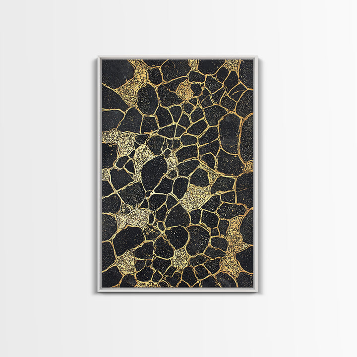 Black Gold Abstract Wall Art, Kintsugi Inspired Pattern Canvas, Luxury Modern Decor, Geometric Texture Print, Stylish Home Gift