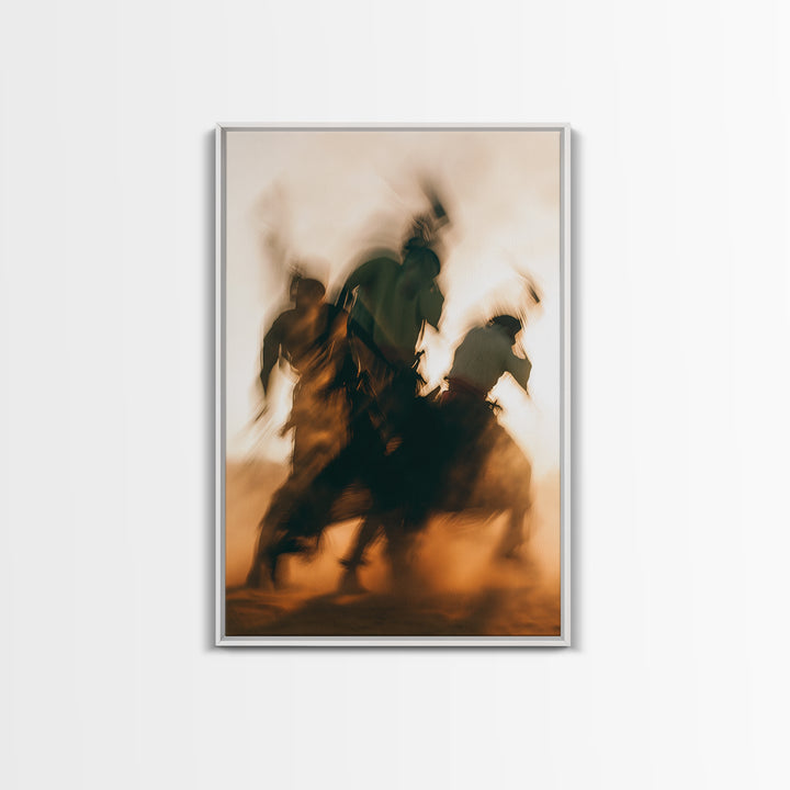 Galloping African Warriors On Horseback, African Warrior Art, Framed Canvas Print, Safari Decor, Cultural Wall Decor Gift