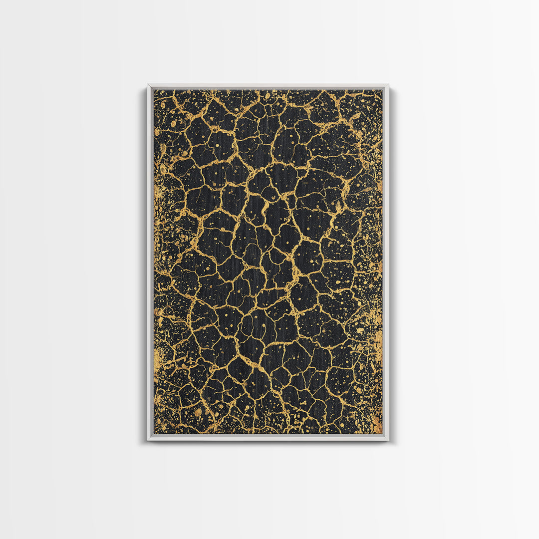 Black And Gold Crackle Texture, Abstract Wall Art, Luxury Canvas Print, Modern Geometric Elegant Home Decor, Statement Gift