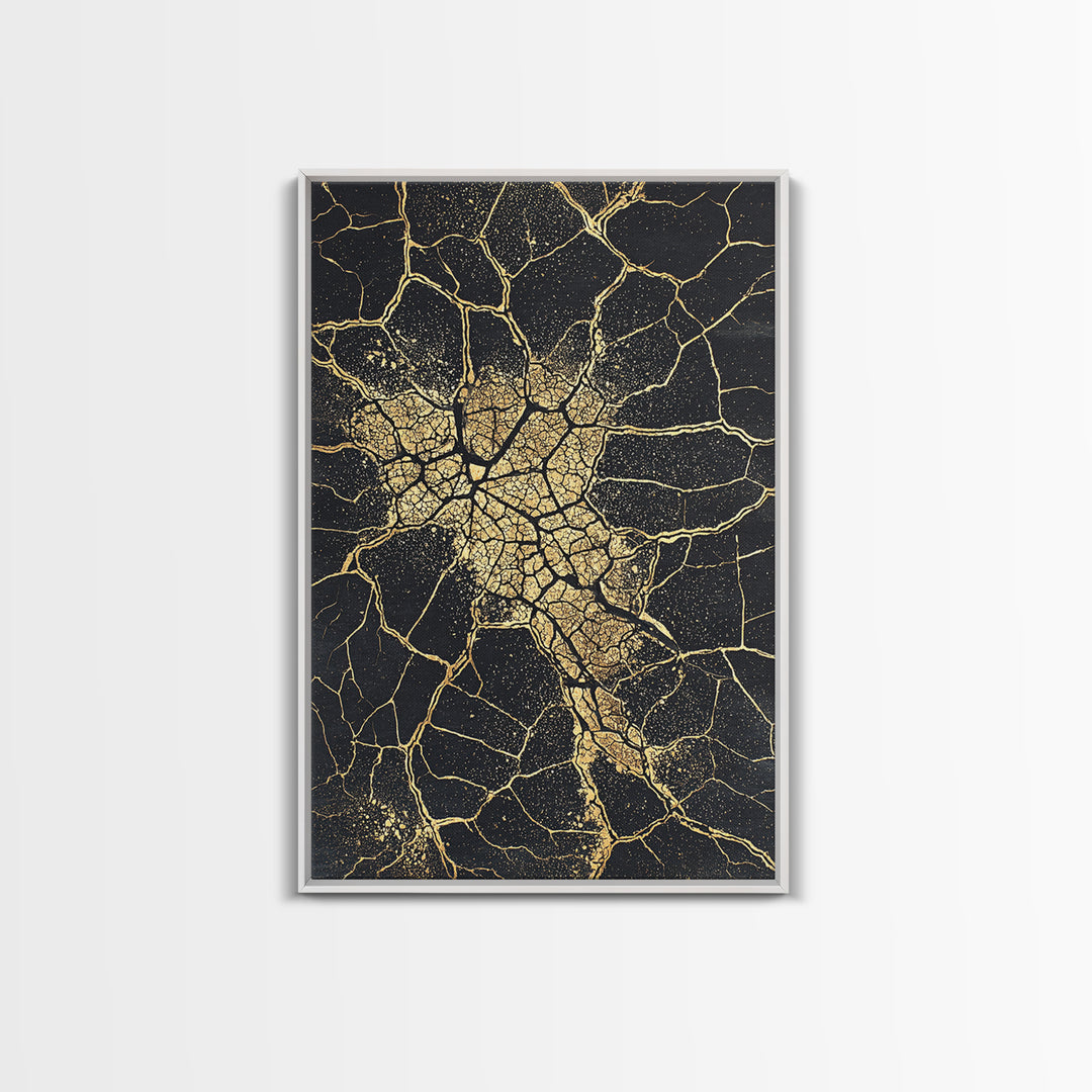 Golden Africa Map Crackle Silhouette, African Wall Art, Framed Canvas Print, Afrocentric Motherland Home Decor, Black History Gift