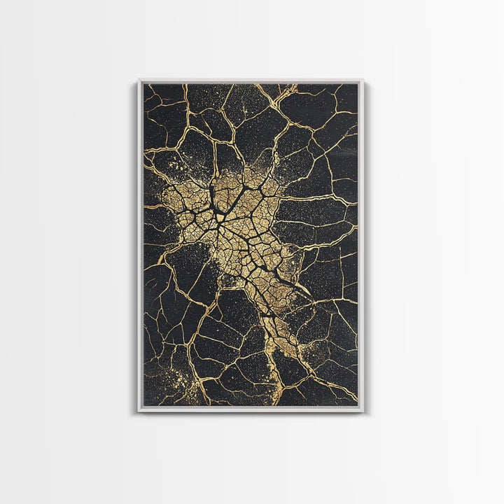 Golden Africa Map Crackle Silhouette, African Wall Art, Framed Canvas Print, Afrocentric Motherland Home Decor, Black History Gift