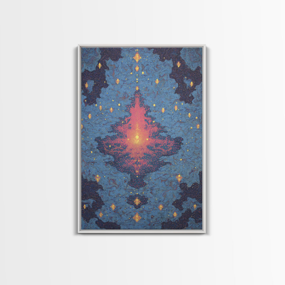 Blue Pink Glowing Mandala Reflection, Abstract Wall Art, Modern Canvas Print, Spiritual Meditation Room Decor, Colorful Gift