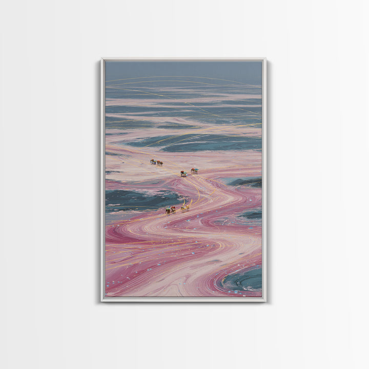 Pastel Desert Caravan Trails Canvas Print, Surreal Landscape Wall Decor, Dreamy Abstract Art For Unique Modern Home Decor