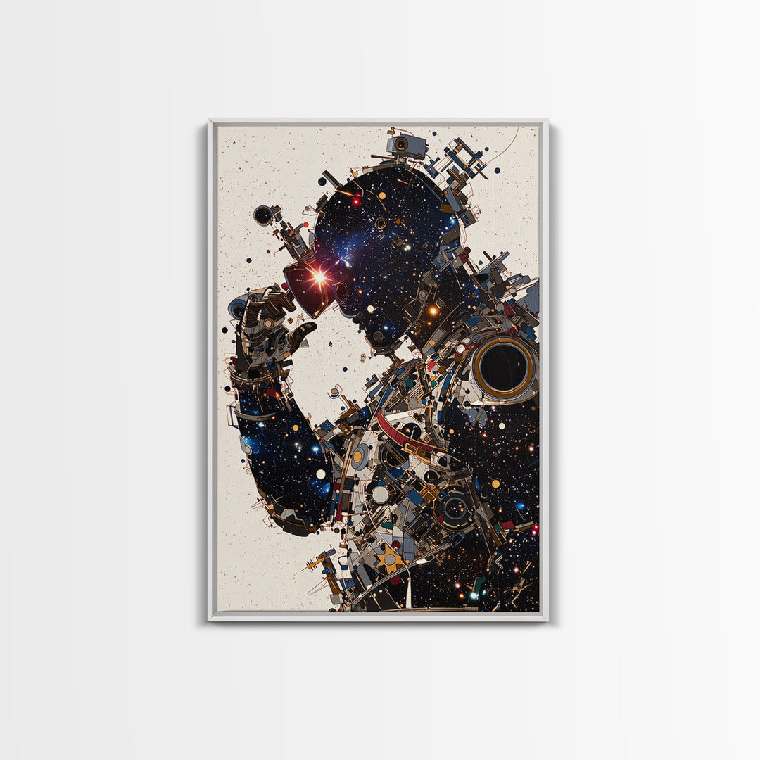 Cosmic Black Cyborg Portrait Canvas Print, Afrofuturism Decor, Abstract Face Art, Galaxy Robot Unique Modern Wall Decor Gift