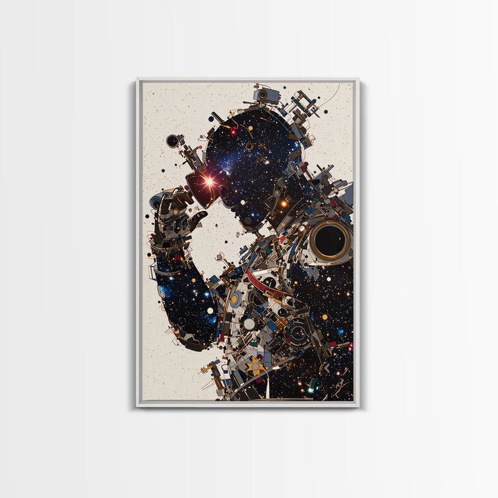 Cosmic Black Cyborg Portrait Canvas Print, Afrofuturism Decor, Abstract Face Art, Galaxy Robot Unique Modern Wall Decor Gift