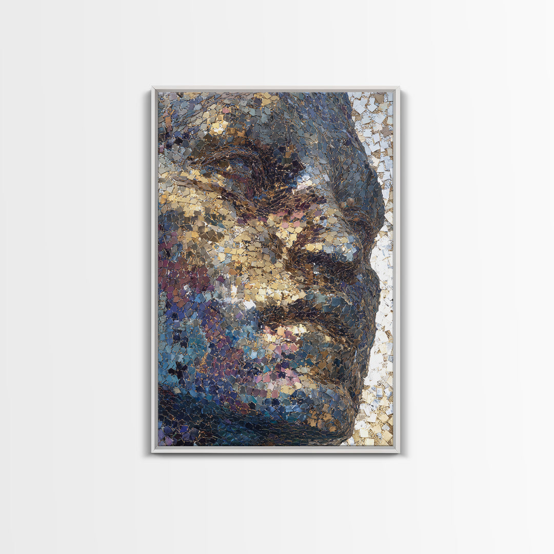 Metallic Mosaic Black Face Wall Art, Abstract Portrait Canvas, Contemporary African American Art, Elegant Home Decor Gift