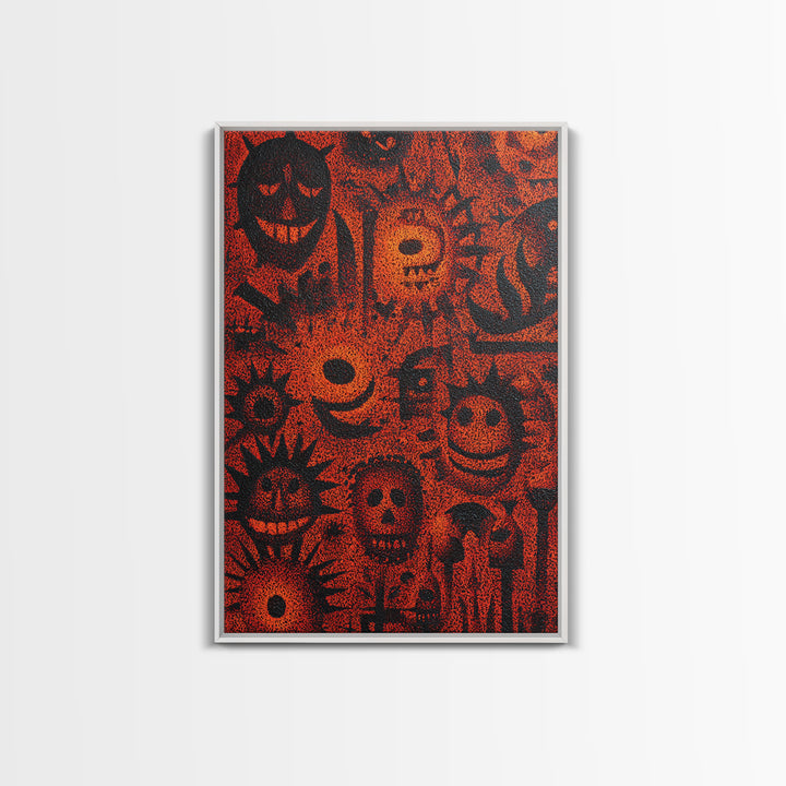 Orange African Mask Pattern Canvas Print, Tribal Symbols Abstract Wall Decor, Afrocentric Art, Cultural Home Decor Gift Idea