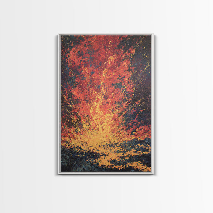 Fiery Lava Eruption Abstract Wall Art, Red Orange Volcano Painting, Bold Modern Canvas Decor, Dramatic Statement Print Gift