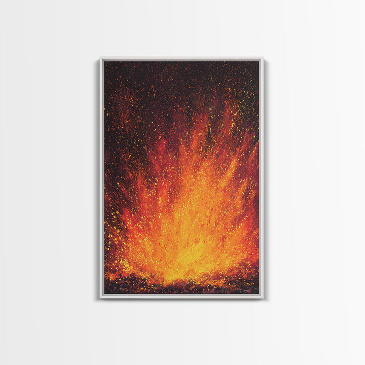 Golden Fireburst Abstract Canvas Print, Red Orange Spark Painting, Modern Wall Decor, Bold Statement Art, Luxury Canvas Gift