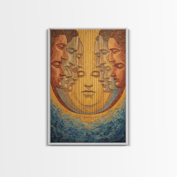 Mirrored African Faces Framed Canvas Print, Surreal Female Portrait Wall Art, Afrocentric Culture Decor, Elegant Home Gift