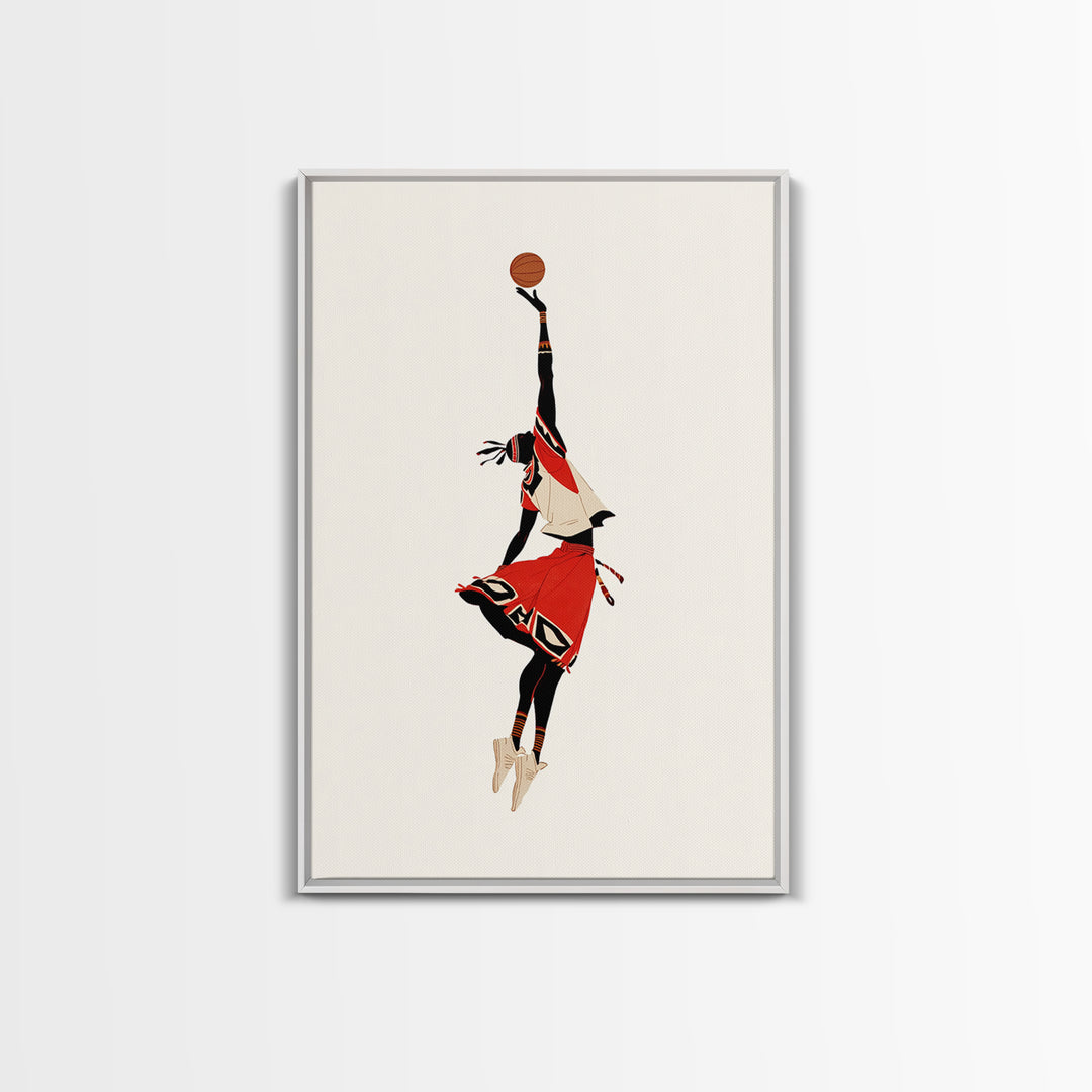 Maasai Warrior Basketball Leap Wall Art, African Warrior Art, African Wall Decor, Afrocentric Sports Canvas Print Gift Decor