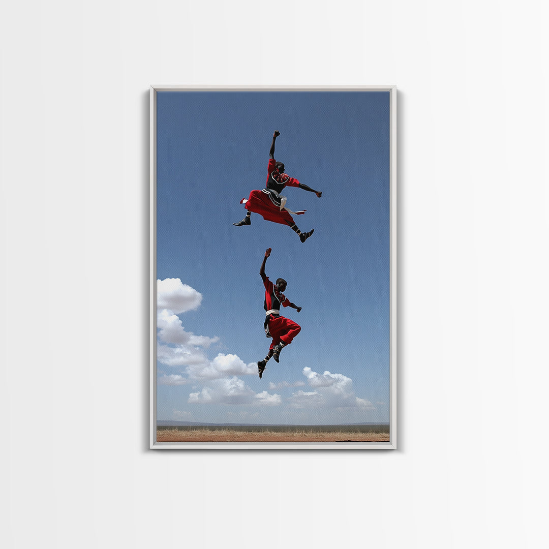 Maasai Jumping Dance Wall Art, African Warrior Art, Kenya Safari Decor, Tribal Photography Canvas Print For Living Room Decor