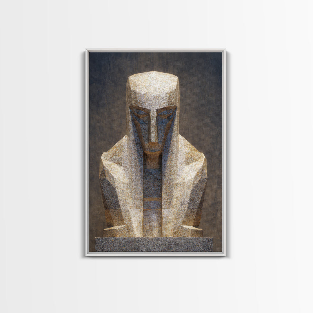 Geometric African Sculpture Framed Canvas Print, Abstract African Art, Gold Tribal Statue Wall Art For Modern Home Decor