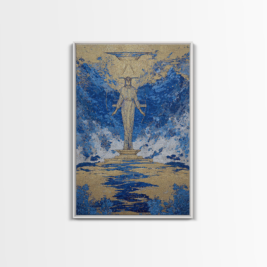 Blue Gold Egyptian Goddess Wall Art, African Egyptian Art, Textured Spiritual Canvas Print, Ancient Culture Home Decor Gift