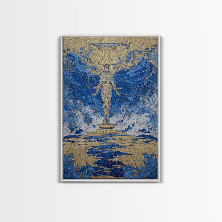 Blue Gold Egyptian Goddess Wall Art, African Egyptian Art, Textured Spiritual Canvas Print, Ancient Culture Home Decor Gift
