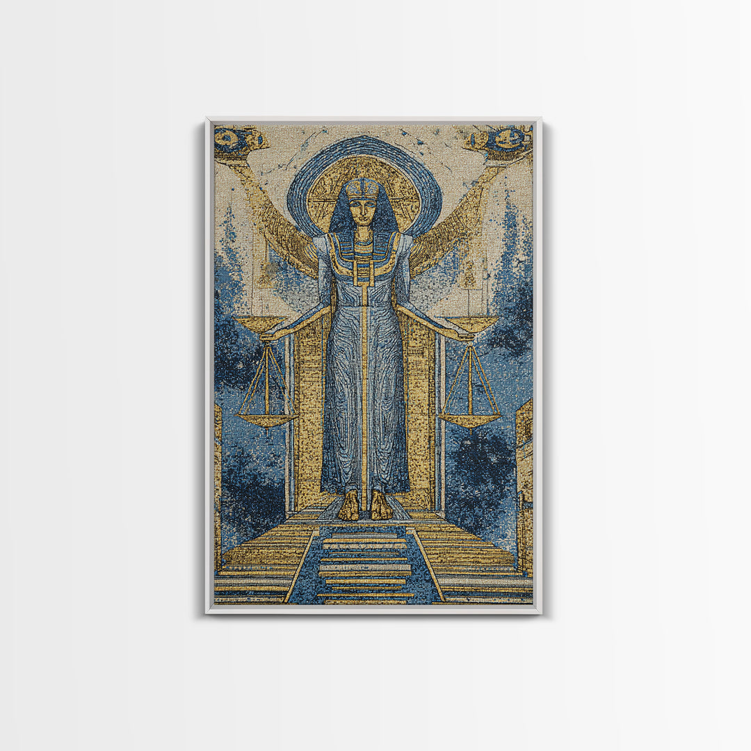 Egyptian Goddess Of Justice Wall Art, African Egyptian Art, Blue Gold Spiritual Canvas Print, Ancient Culture Home Decor Gift