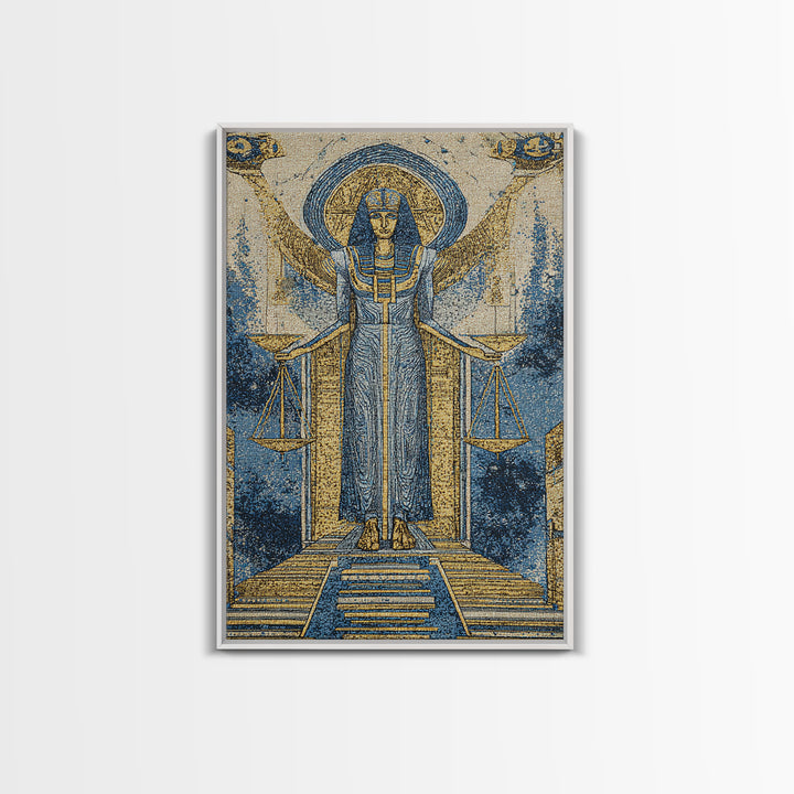 Egyptian Goddess Of Justice Wall Art, African Egyptian Art, Blue Gold Spiritual Canvas Print, Ancient Culture Home Decor Gift