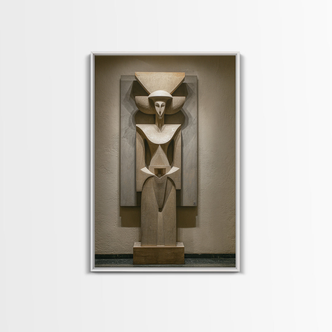 Abstract African Stone Sculpture Framed Canvas Print, Tribal Statue Wall Decor, Gallery Museum Art, Afrocentric Home Decor