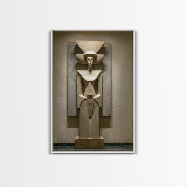 Abstract African Stone Sculpture Framed Canvas Print, Tribal Statue Wall Decor, Gallery Museum Art, Afrocentric Home Decor