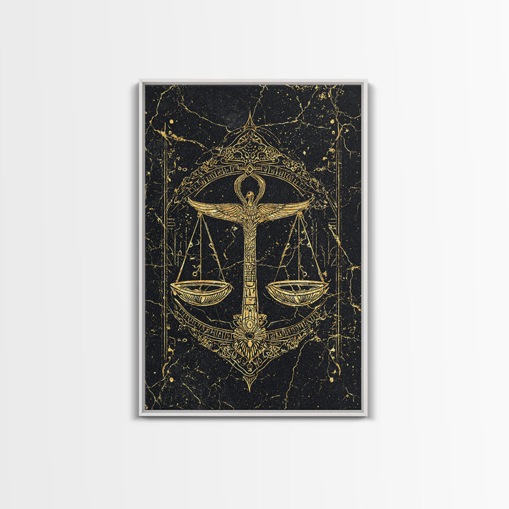 Black Gold Egyptian Ankh Scales Canvas Print, Mystical Wall Art Decor, African Egyptian Art, Spiritual Justice Poster Gift