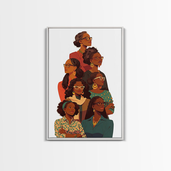 Stylish Black Women Group Portrait Wall Art, African American Art Print, Feminine Office Decor, Black Girl Magic Gift For Her