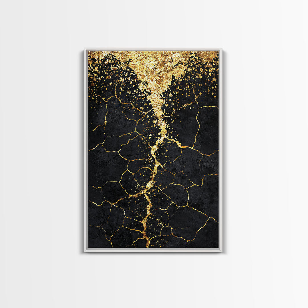 Black Gold Cracked Abstract Wall Art, Luxury Canvas Wall Art, Modern African Art Decor, Textured Art Print, Home Decor Gift