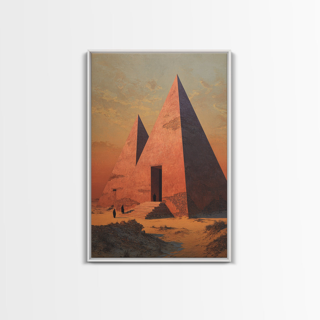 Sunset Egyptian Pyramids Framed Canvas Print, Ancient African Art, Desert Landscape Wall Decor, Cultural Home Decor Gift