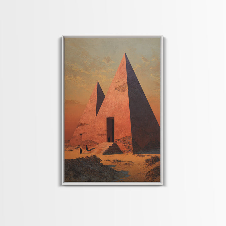 Sunset Egyptian Pyramids Framed Canvas Print, Ancient African Art, Desert Landscape Wall Decor, Cultural Home Decor Gift