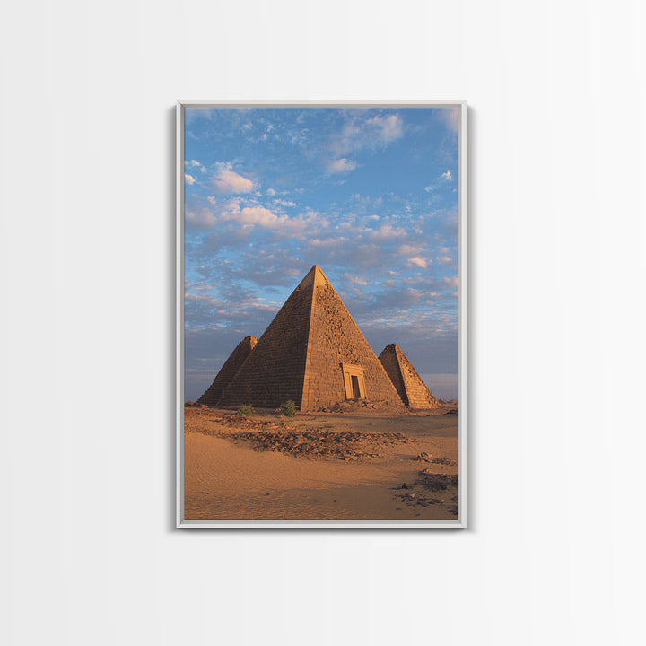 Nubian Pyramids Under Blue Sky Canvas Print, African Landscape, Sudan Travel Art, Desert Wall Decor, Ready To Hang Home Decor Art