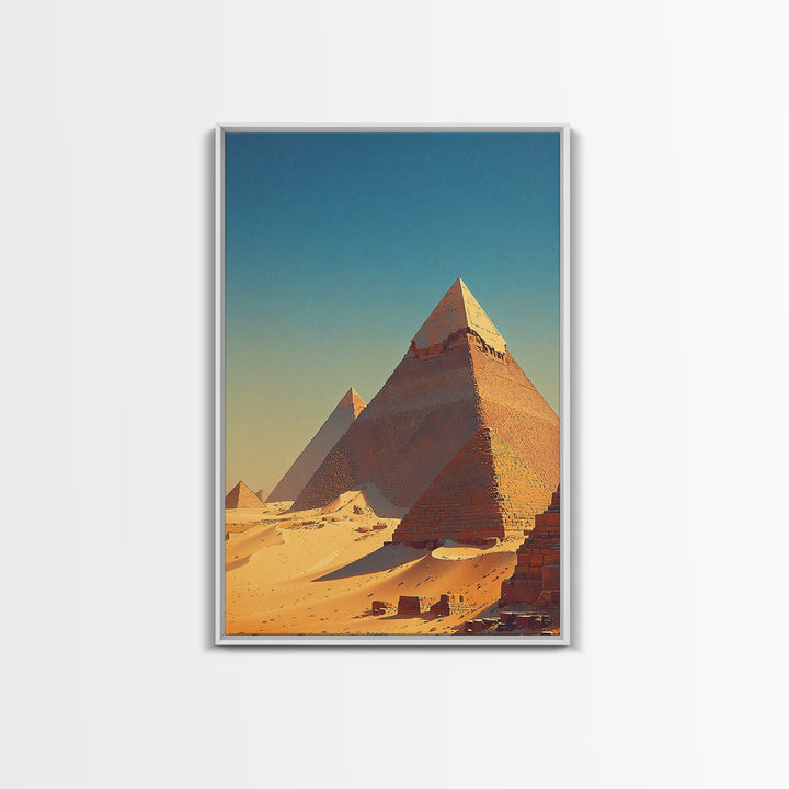 Golden Sand Egyptian Pyramids Wall Art, Ancient African Art Print, Sahara Desert Landscape, Travel Poster, Office Decor Gift