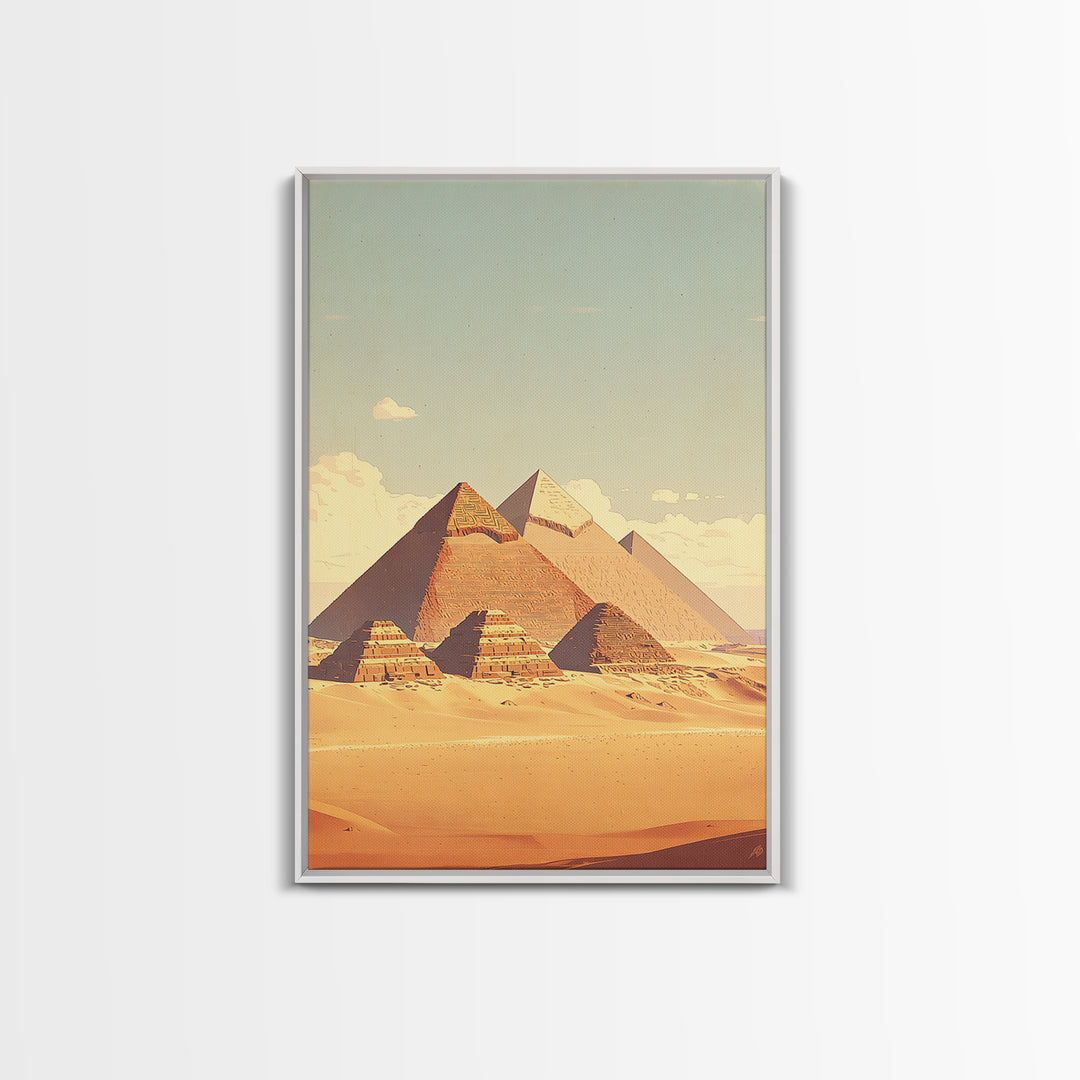 Soft Pastel Egyptian Pyramids Canvas Print, Ancient African Art, Minimalist Desert Landscape, Beige Wall Art, Home Decor