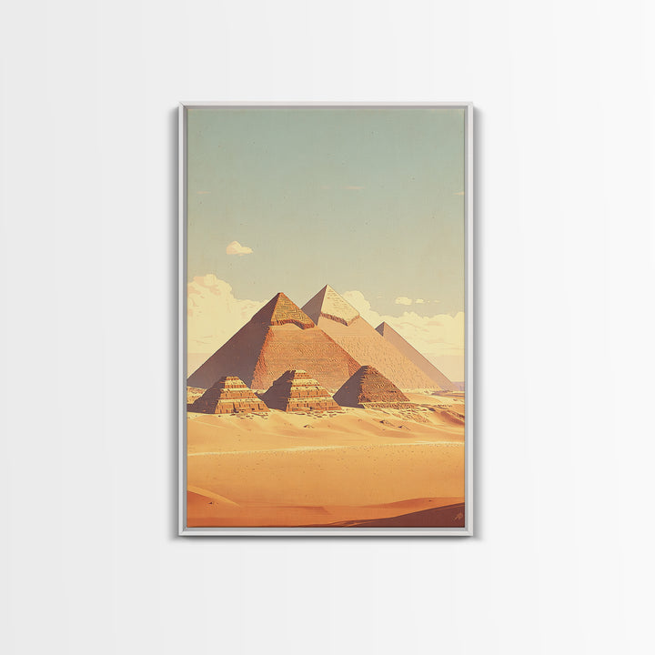 Soft Pastel Egyptian Pyramids Canvas Print, Ancient African Art, Minimalist Desert Landscape, Beige Wall Art, Home Decor