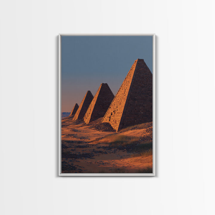 Sunset Nubian Pyramids Canvas Print, African Landscape, Ancient Egypt Inspired Wall Art, Sahara Travel Poster, Home Decor