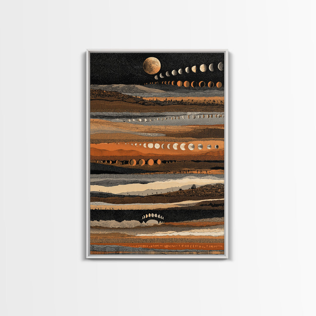 Earth Tone Lunar Phases Wall Art, Celestial Abstract Art, Moon Cycle Poster, Boho Wall Decor, Modern Canvas Art Home Decor Gift