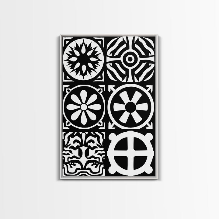 Bold Black And White Tribal Pattern Panels Wall Art, Modern Geometric Abstract Print, Minimalist Boho Unique Home Decor Gift