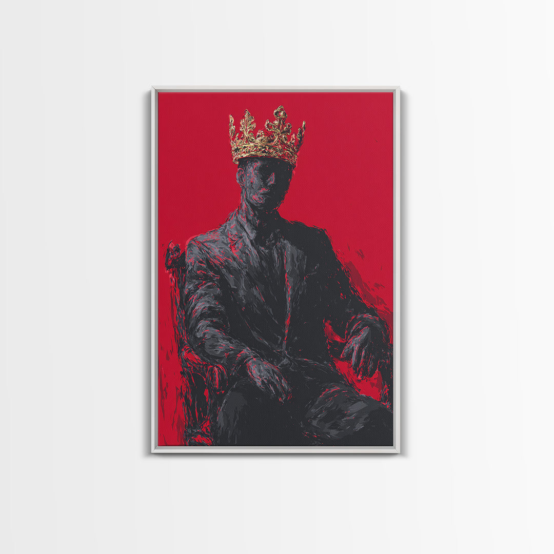 Crowned Black Man Portrait Canvas Print, Red Royal Afrocentric Wall Art, African American Art, Bold Modern Home Decor, Gift For Him