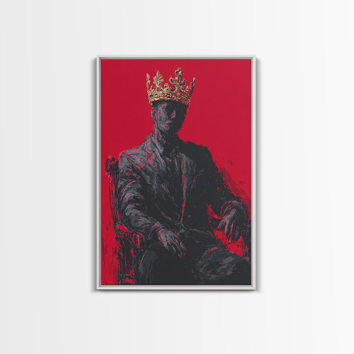 Crowned Black Man Portrait Canvas Print, Red Royal Afrocentric Wall Art, African American Art, Bold Modern Home Decor, Gift For Him
