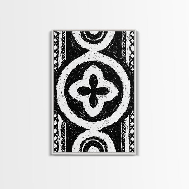 Black And White African Pattern Wall Art, Tribal Textile Canvas Print, Mud Cloth Decor, Geometric Boho Wall Decor, Unique Gift