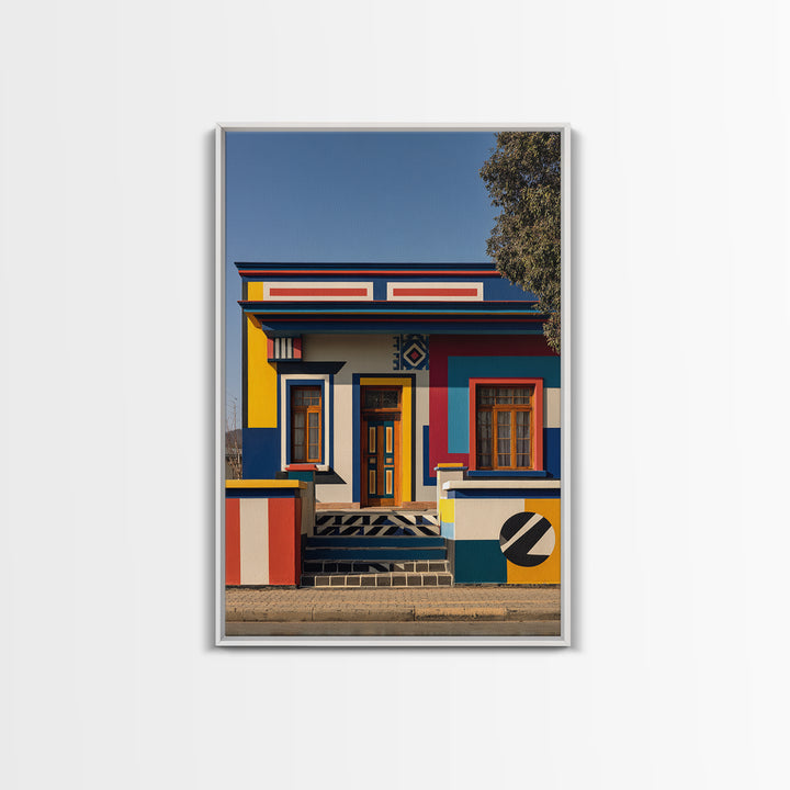 Bold Ndebele Street House Canvas Print, African Wall Art, Geometric Architecture, Colorful Tribal Living Room Decor Gift